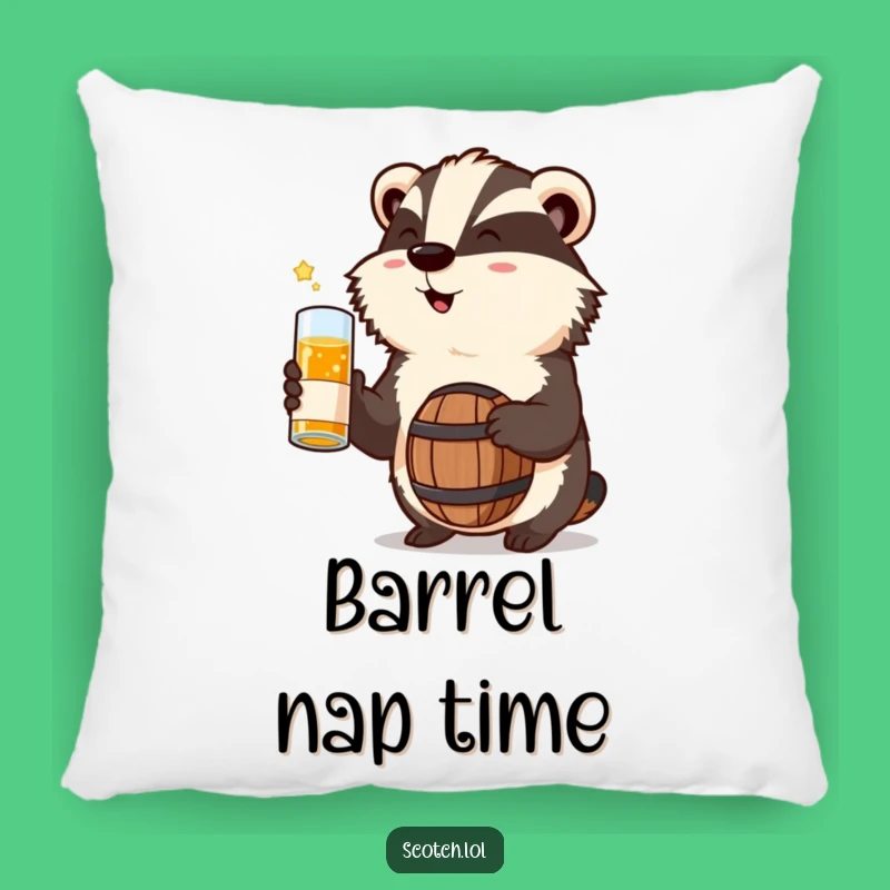 Funny Badger Whisky Pillow - Cozy & Cheerful Accent Cushion