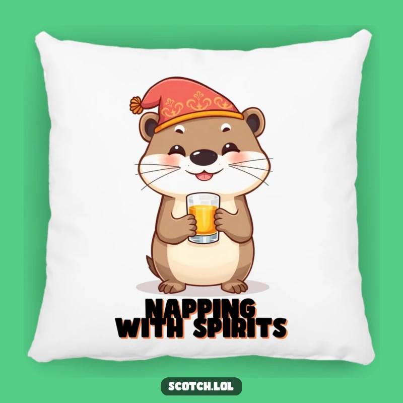 Funny Otter Whiskey Pillow: Cozy Festive Cushion, Perfect Humorous Gift!