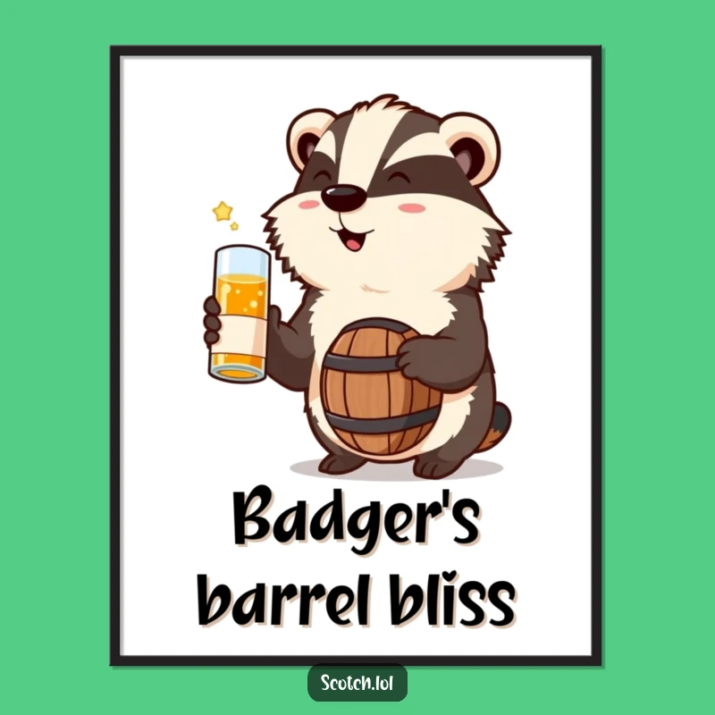 Funny Badger Whisky Barrel Digital Art - Printable Cheerful Art