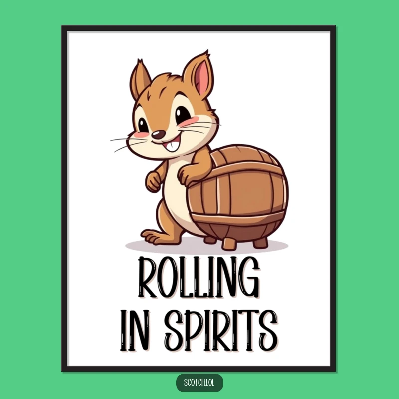 Funny Squirrel Whiskey Barrel Digital Art: Printable Laughs, Instant Decor Gift