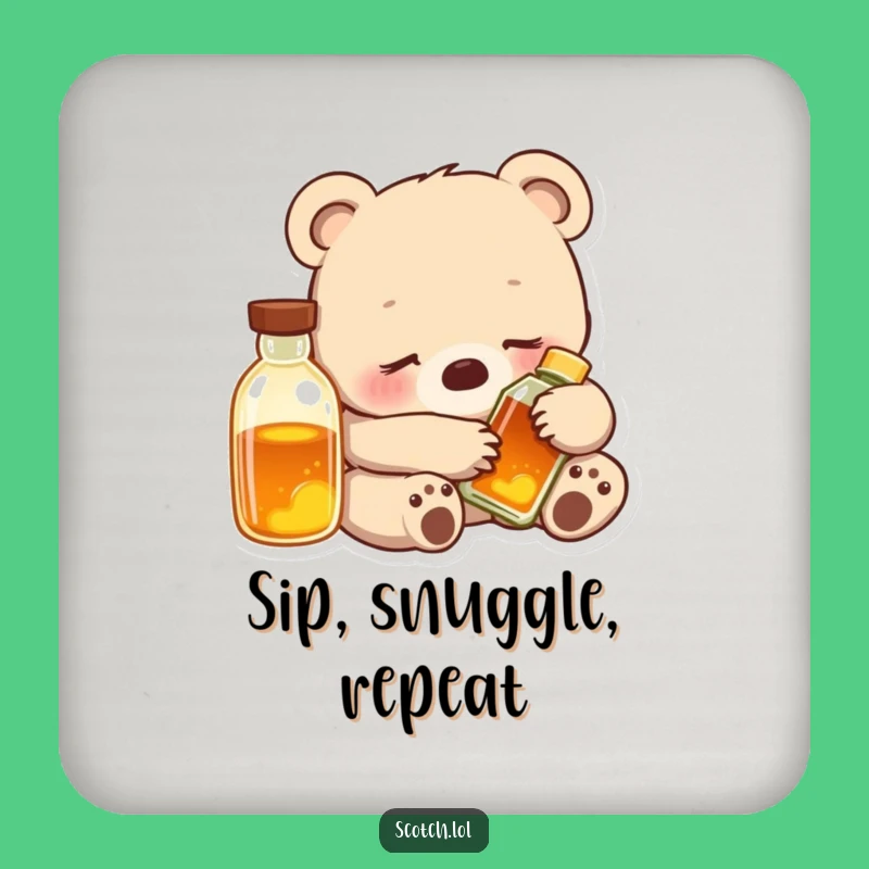 Funny Bear Cub Cozy Coaster Set: Comfort Decor, Perfect Humorous Gift!