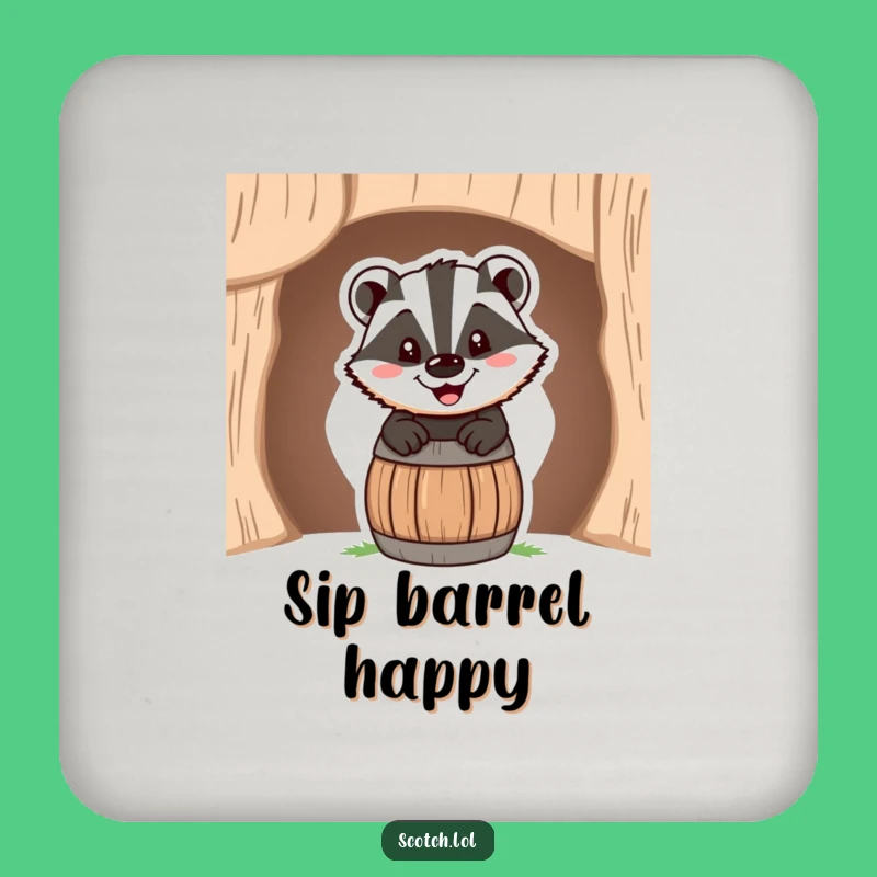 Funny Badger Barrel Drink Coaster: Cheerful Grin Protector, Perfect Housewarming Gift