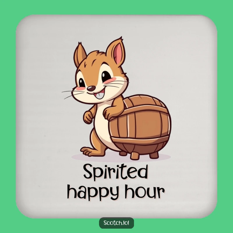 Funny Squirrel Whiskey Barrel Drink Coasters: Protect Surfaces with Humor, Gift Set