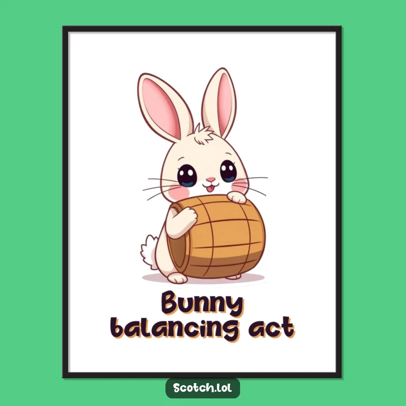 Funny Rabbit Barrel Poster: Wide-Eyed Wonder, Perfect Wall Art Gift