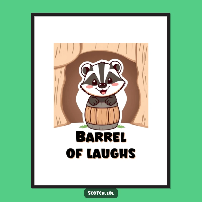 Funny Badger Barrel Poster: Cheerful Grin Wall Art, Hilarious Home Decor Gift