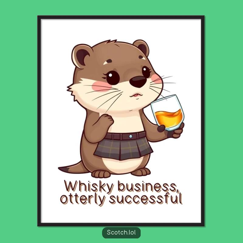 Free Printable Otter Kilt Whisky Art: Funny Highland Downloadable Decor Gift