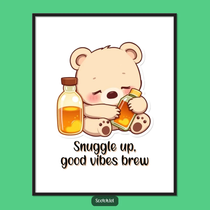 Free Printable Wall Art - Cozy Bear Cub - Downloadable Sweet Nursery Art