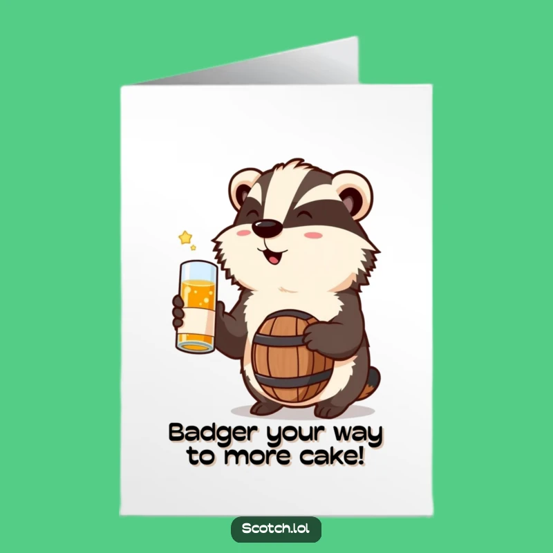 Free Printable Badger Whisky Barrel Birthday Card: Funny Cheers Downloadable Gift