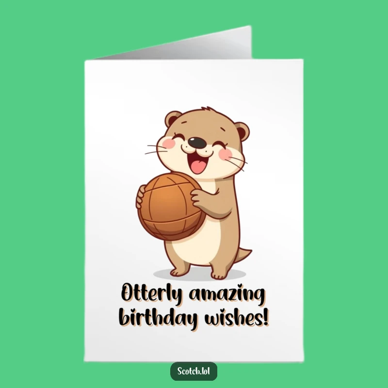 Free Printable Birthday Card: Playful Otter with Barrel for a Barrel of Laughs Gift