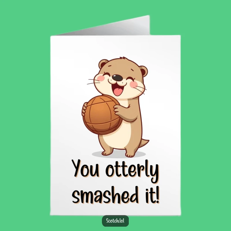 Free Printable Congrats Card: Playful Otter with Barrel for a Joyful Downloadable Gift