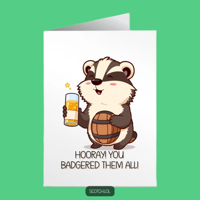 Free Printable Badger Whisky Barrel Congrats Card: Celebration Downloadable Gift