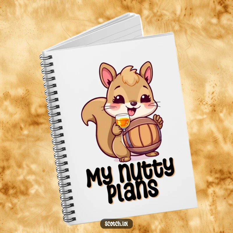 Funny Squirrel Notebook featuring a cheerful squirrel toasting with a miniature barrel, ideal for jotting notes with woodland charm.