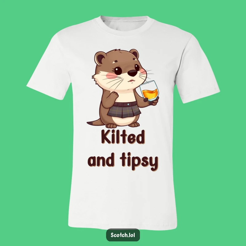 Funny Otter Kilt Whisky T-Shirt - Cute Highland Animal Tee for Him or Her
